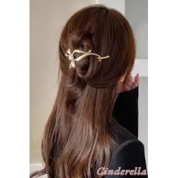 Fiyonk Model İncili Klipsli Topuz Tokası Metal Gold - Yeni Tarz Kadın Kıstırmalı Klips Saç Tokası