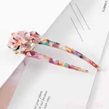 Gökkuşağı Parti Flower Fransız El Yapımı Lüks Kemik Topuz Tokası - Vintage Çubuk Saç Topuz Tokası