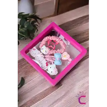 Hello Kitty 6lı Özel Kutulu Hediyelik Kız Çocuk Toka Seti - Çıt Çıt Pens Lastikli Bebek Saç Tokası