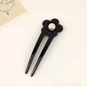 İncili Siyah Model France-Handmade Lüks Kemik Topuz Tokası - Çubuk Saç Topuz Tokası