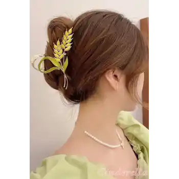 Kadın Buğday Detaylı Gold Metal Mandal Toka - Yeni Sezon Büyük Mandallı Saç Tokası