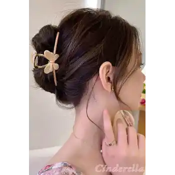 Kadın Pembe Gold Kelebek Detaylı Zarif Metal Mandal Toka - Özel Gün Lüks Modern Mandal Saç Tokası