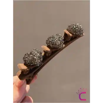 Kalpli Saç Bükücü Kadife Dokulu Yan Saç Tokası Kahverengi - Mini Taşlı Klips Pens Toka Saç Aksesuarı