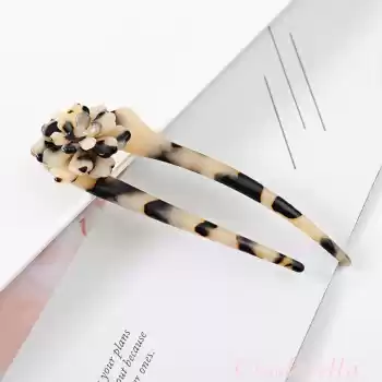 Kaplumbağa Sırtı Flower Fransız El Yapımı Lüks Asetat Kemik Topuz Tokası - Yeni Trend Topuz Çubuğu