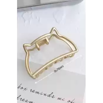 Kedi Model Kadın Gold Metal Mandal Toka - Orta Boy Sıkı Toplayan Lüks Mandal Saç Tokası