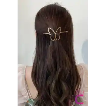 Kelebek Tasarım Gold Metal Topuz Tokası - Kelebekli Çubuk Toka Saç Çubuğu Aksesuar Kadın