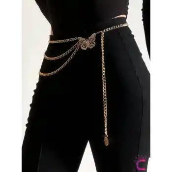 Kelebekli Gold Bel Zinciri - Ayarlanabilir Vücut Elbise Zinciri Kemeri Göbek Takısı Kolyesi Aksesuar