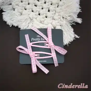 Kore Tarzı Kurdele Fiyonk Model Çıt Çıt Toka Seti Açık Pembe - Sevimli Kız Çocuk Çıtçıt Saç Tokası