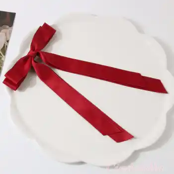 Koyu Kırmızı Çift Kuyruklu Fiyon Model Pens Toka - Kurdele Fiyonklu Klipsli Pens Saç Tokası