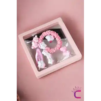 Kt Cat 6lı Özel Kutulu Hediyelik Kız Çocuk Toka Seti - Pembe Çıtçıt Pens Lastikli Bebek Saç Tokası