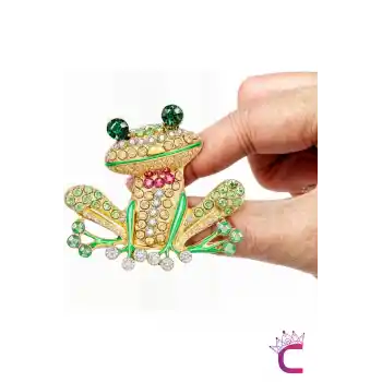 Kurbağa Tasarım Taşlı Kadın Broş - Sevimli Hediyelik Aksesuar Çanta Ceket Elbise Yaka İğnesi Broş