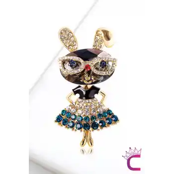 Lady Rabbit Özel Tasarım Taşlı Kadın Broş - Hediyelik Öğretmen Öğrenci Ofis İş Arkadaşı Yaka İğnesi