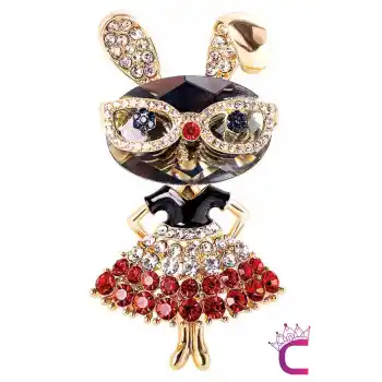 Lady Rabbit Özel Tasarım Taşlı Kadın Broş - Hediyelik Sevgiliye Kız Arkadaşa Eşe Ceket Yaka İğnesi