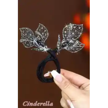 Lale Model Siyah Taşlı Kolay Toplanabilir Kadın Topuz Tokası - Kabarık ve Gür Saç için Moda Saç Toka