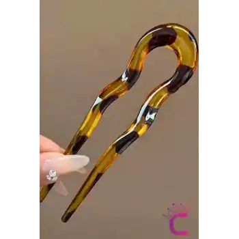 Leopar Desen Geometrik Tasarım Asetat Kadın Saç Topuz Tokası 12.5 cm - Çubuk Toka Saç Çubuğu