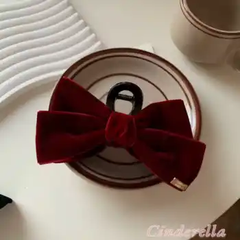 LoveDays Mat Kadife Kumaş Büyük Boy Fiyonk Model Kadın Mandal Toka Bordo - Mandallı Saç Topuz Tokası