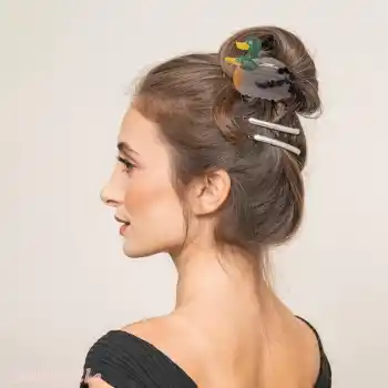 Mandalina Ördeği Model Lüks Asetat Kemik Mandal Toka 8cm - Yazlık Deniz Kadın Mandallı Saç Tokası