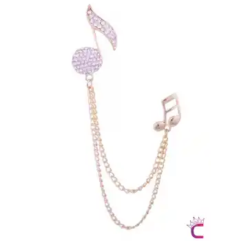 Müzik Notası Zirkon Taşlı Zincirli Broş Gold - Hediyelik Damat Yaka Zinciri Ceket Kıyafet İğnesi