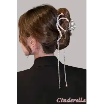 Özel Kristal Taşlı Sarkıt Model Büyük Boy Metal Mandal Toka - Kadın Yeni Sezon Mandallı Saç Tokası