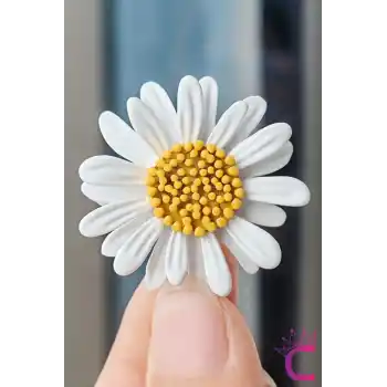 Papatya Çiçek Tasarım Broş - Hediyelik Elbise Çanta Şapka Ceket Aksesuar Kadın Yaka İğnesi Broşu