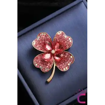 Pembe Yonca Tasarım Kadın Broş - Arkadaşa Sevgiliye Hediyelik Doğum Günü Yılbaşı Yaka İğnesi Broşu