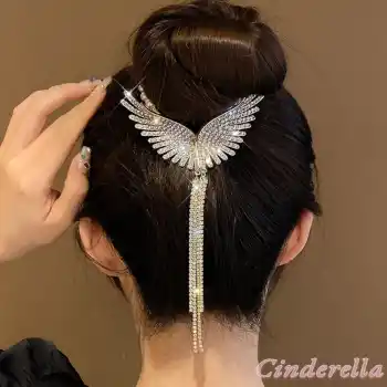 Peri Kanatlı Sallantılı Kristal Taşlı Kadın Yaylı Saç Topuz Tokası Metal Gold - Trend Topuz Toka