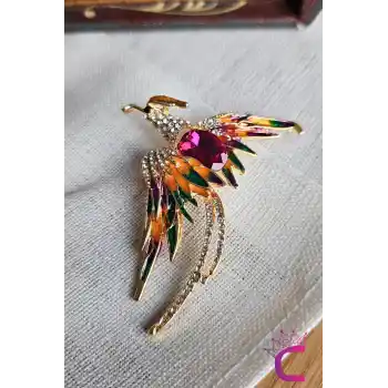 Phoenix Anka Kuşu Özel Tasarım Kristal Taşlı Unisex Broş - Hediyelik Elbise Ceket Yaka İğnesi Broşu