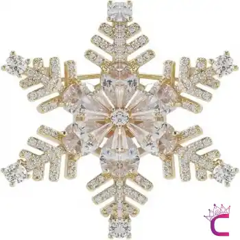 Premium Kar Tanesi Taşlı Kadın Broş Gold - Özel Hediyelik Yılbaşı Doğum Günü Hediyesi Yaka İğnesi