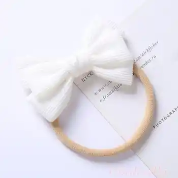 Yumuşak Rahat Çizgili Fiyonklu Bebek Bandana Beyaz - Kız Çocuk Kurdeleli Yenidoğan Saç Bandanası