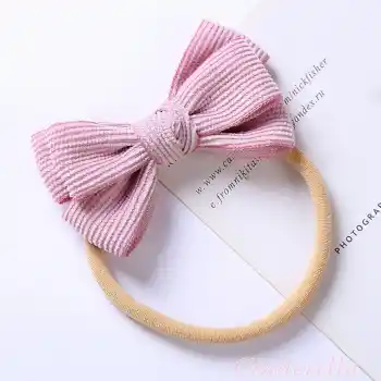 Rahat Çizgili Fiyonklu Yumuşak Bebek Bandana Pembe - Kız Çocuk Kurdeleli Yenidoğan Saç Bandanası