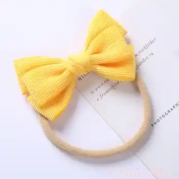 Yumuşak Rahat Çizgili Fiyonklu Bebek Bandana Sarı Renk - Kız Çocuk Kurdeleli Yenidoğan Saç Bandanası