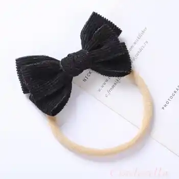 Yumuşak Rahat Çizgili Fiyonklu Bebek Bandana Siyah - Kız Çocuk Kurdeleli Yenidoğan Saç Bandanası