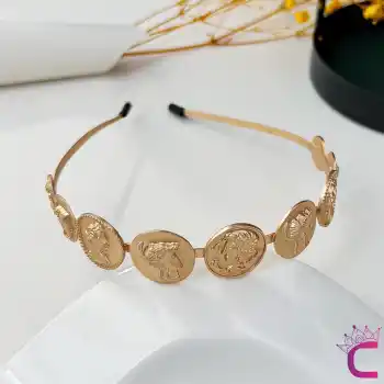 Relief Icon Figürlü Kadın Saç Tacı Gold Renk - Zarif Kadın Taç Saç Bandı