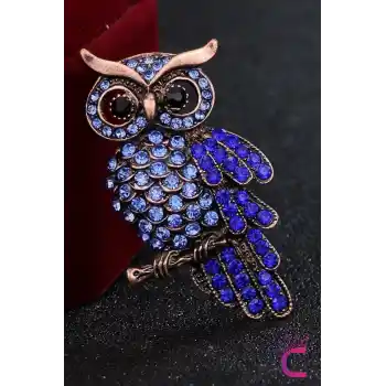 Rhinestone Kristal Taşlı Tasarım Baykuş Broş - Hediyelik Unisex Kadın Erkek Çanta Yaka İğnesi Rozeti