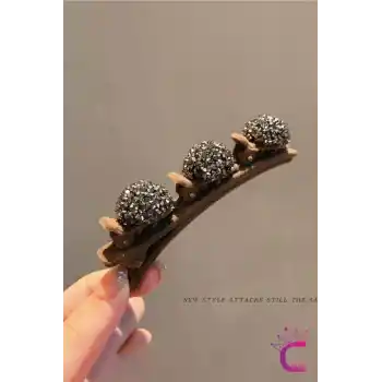 Saç Bükücü Kadife Dokulu Yan Saç Tokası Kahve - Mini Taşlı Yumuşak Klips Pens Toka Saç Aksesuarı