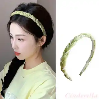 Sarmaşık İnci Tasarım Yumuşak Kadın Tacı Yeşil - İncili Hafif Esnek Taç Saç Bandı