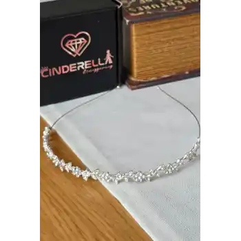 Sarmaşık Yapraklı Çiçekli Zirkon Taşlı Gelin Tacı Gümüş - Düğün Nişan Söz Doğum Günü Taç Saç Bandı