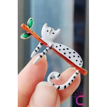 Sevimli Beyaz Kedi Broş - Kedili Hediyelik Aksesuar Çanta Şapka Elbise Ceket Yaka İğnesi Broşu