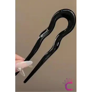 Siyah Geometrik Tasarım Asetat Kadın Saç Topuz Tokası 12.5 cm - Çubuk Toka Saç Çubuğu Aksesuar