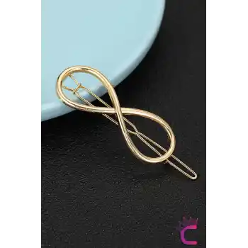 Sonsuzluk Simgeli Klipsli Kıstırmalı Toka 6 cm Gold Metal - Zarif Günlük Klips Yan Saç Tokası
