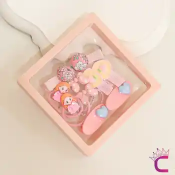 Tatlı Prenses 10lu Özel Kutulu Hediyelik Kız Çocuk Toka Seti - Bebek Yumuşak Pens Lastik Saç Tokası