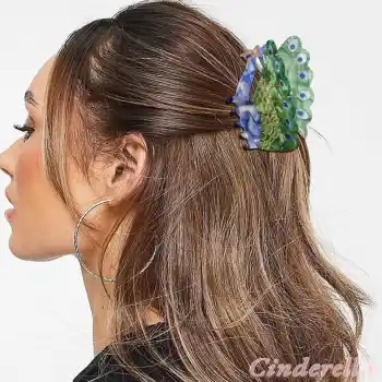 Tavus Kuşu Canlı Renkli Model Lüks Asetat Mandal Toka 8.5cm - Yeni Sezon Kadın Mandallı Saç Tokası