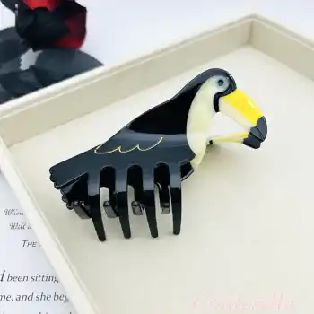 Tukan Kuşu Model Lüks Asetat Kemik Büyük Mandal Toka 11.5cm - Bahar Sezonu Kadın Mandallı Saç Tokası