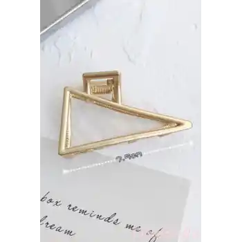 Üçgen Model Kadın Gold Metal Mandal Toka - Orta Boy Sıkı Toplayan Lüks Mandal Saç Tokası