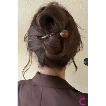 Vintage Retro Şık Kahve Renkli İncili Kıstırmalı Saç Tokası 11cm - Modern Topuz Tokası Klipsli Toka