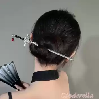 Yapay Elmaslı Kılıç Tasarım Metal Topuz Saç Tokası 20cm - Yeni Trend Boho Gotik Tarz Çubuk Toka