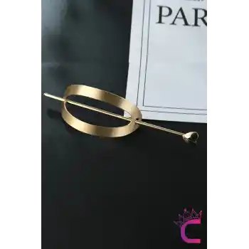 Yarım Ay Tasarım Kalpli Kadın Gold Metal Topuz Tokası - Saç Topuz Toka Çubuk Toka Saç Çubuğu