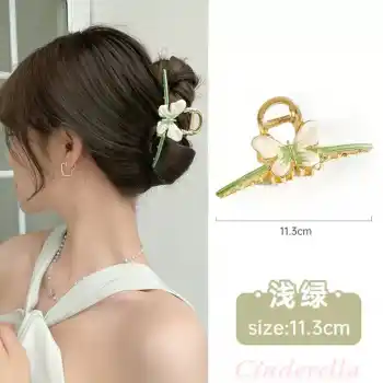 Yeni Sezon Kadın Yeşil Gold Kelebek Detaylı Metal Mandal Toka - Lüks Şık Mandal Saç Tokası