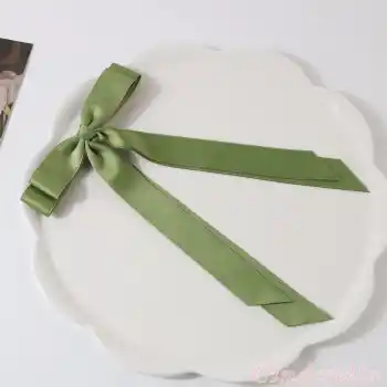 Yeşil Çift Kuyruklu Fiyon Model Pens Toka - Kurdele Fiyonklu Klipsli Pens Saç Tokası