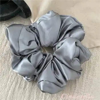 Yumuşak Saten Büyük Boy Pillow Scrunchie Toka Gri - Rahat Geniş Esnek Simit Lastikli Saç Tokası